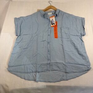 Ecothreads Womens XXL Light Blue Short Sleeve Button Down Shirt Oversized NWT